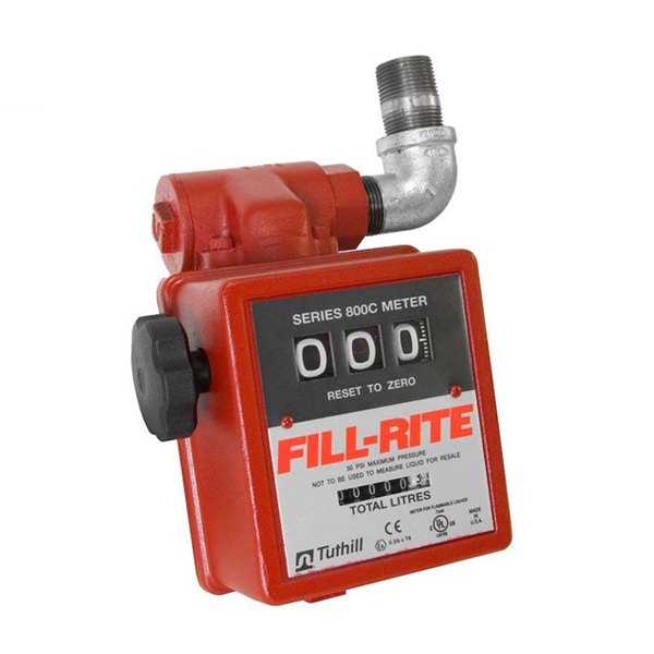 Medidor mecánico de 3 dígitos: Medidor mecánico por gravedad con filtro, de 3 dígitos, medición en litros, 1"